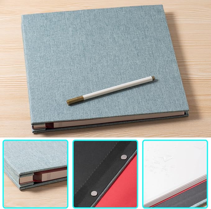 Large Photo Album Self Adhesive 4x6 8x10 10x12 13"x12.8" Magnetic Scrapbook Album 12.6"x11" Inch 40 Pages Linen Cover DIY Photo Album with A Metallic Pen and DIY Stickers(Green) - Image 6