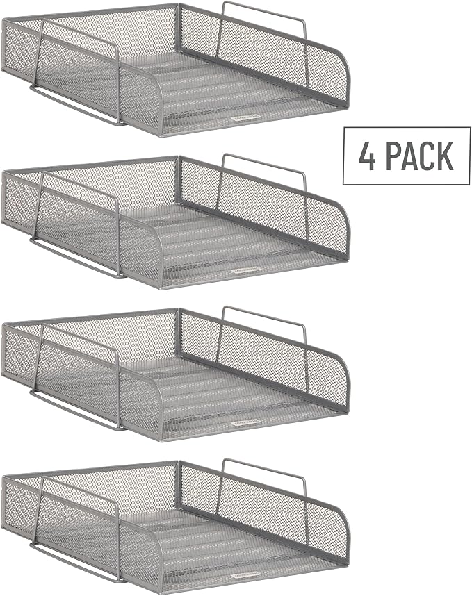 Mind Reader Stackable Paper Tray, Desktop Organizer, File Storage, Office, Metal Mesh, 10.5" L x 13.5" W x 11.25" H, 4 Pcs., Silver - Image 7