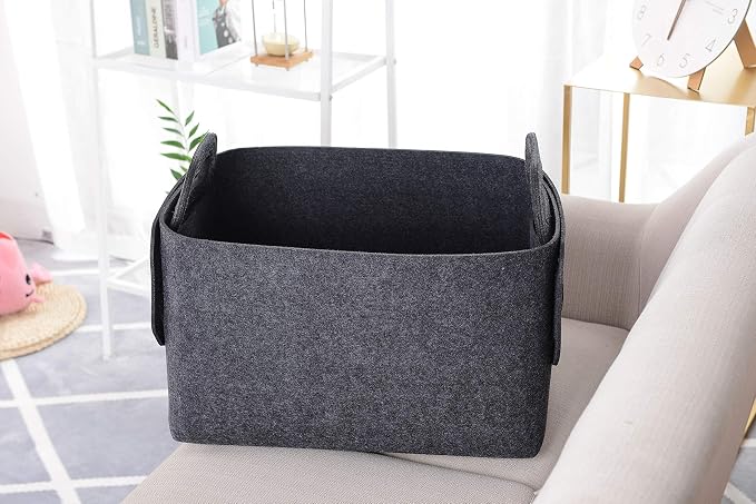 Storage Basket Felt Storage Bin Collapsible& Convenient Box Organizer with Carry Handles for Office Bedroom Closet Babies Nursery Toys Laundry (Dark grey, 19.9inch（L）×13.6inch（W）×12.6inch（H）) - Image 5