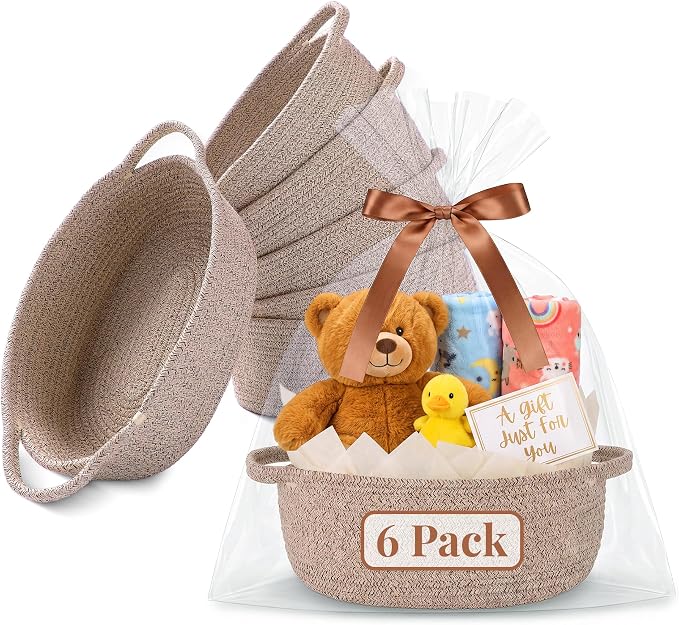 VIRETH HAUS 6pcs Small Woven Baskets with Gift Bags, Ribbons & Wrap Papers | Gift Baskets Empty to Fill for Valentines, Baby Shower, Easter, Christmas Day, Decorative Storage Bins for Toys & Home by Unknown