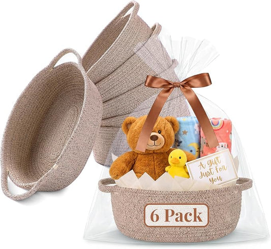 VIRETH HAUS 6pcs Small Woven Baskets with Gift Bags, Ribbons & Wrap Papers | Gift Baskets Empty to Fill for Valentines, Baby Shower, Easter, Christmas Day, Decorative Storage Bins for Toys & Home by Unknown