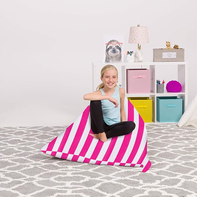 Posh Creations Stuffed Animal Storage Bean Bag Chair Kids, Teens and Adults-Stuffie Seat Cover ONLY, 200L-Large, Canvas Stripes Pink and White - Image 2