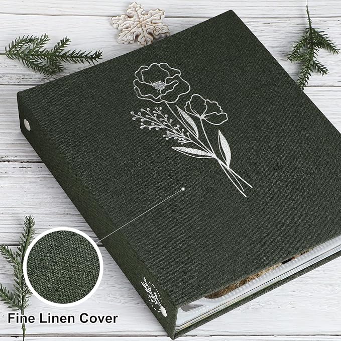 Lanpn 8.5x11 inch Scrapbook Photo Album, Linen Cover Archival Acid Free Top Load 3 Ring Binder Folder Photo Book 8.5 x 11 with 30 Plastic Sleeves 60 Pages (Green) - Image 3