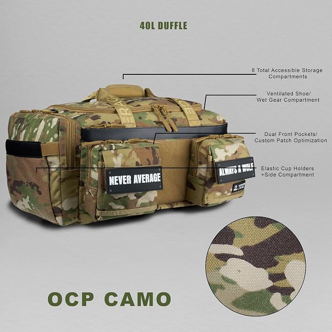 WOLFpak Ultimate 40L Gym & Travel Duffle Bag - Rigid Frame (OCP Camo) | 16" Dual Laptop Sleeves, 180° Full Opening, Hidden Security Pocket, Shoe Compartment, Trolley Sleeve, MOLLE Webbing - Image 2