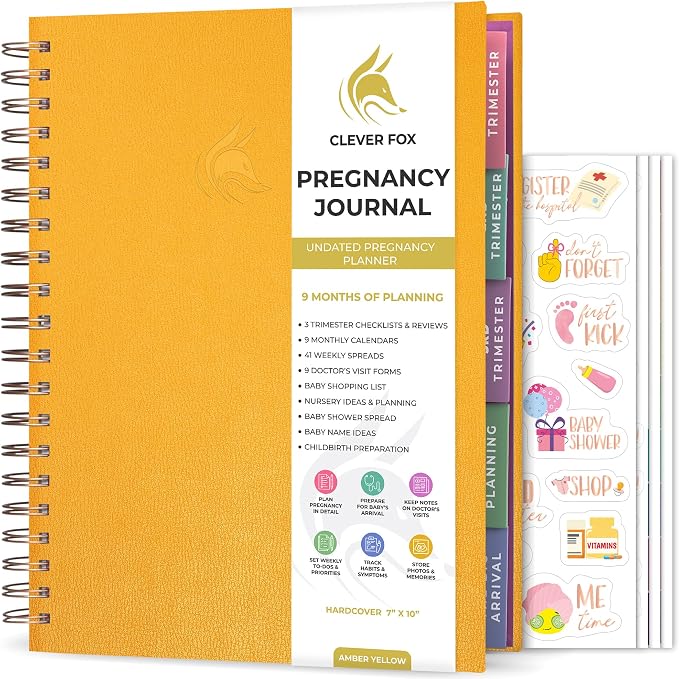 Clever Fox Pregnancy Journal, Expecting First Time Mom Planner Amber Yellow | Organized pregnancy & baby diary with weekly countdown calendars & checklists, maternity memory book, ivf 9 x 10.5 in by CleverFox
