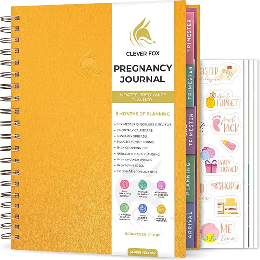 Clever Fox Pregnancy Journal, Expecting First Time Mom Planner Amber Yellow | Organized pregnancy & baby diary with weekly countdown calendars & checklists, maternity memory book, ivf 9 x 10.5 in by CleverFox