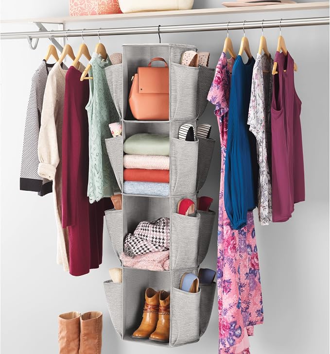 Whitmor Rotating Closet Organizer - 4 Shelves and 24 Pockets - Crosshatch Grey by Whitmor