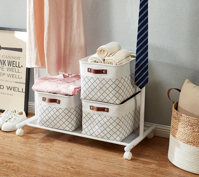DECOMOMO Storage Bins, Large Fabric Storage Baskets for Shelves 3 Pack | 15 x 11 x 9.5 inches Decorative Linen Closet Organizers with Handles (Checkered White) - Image 7