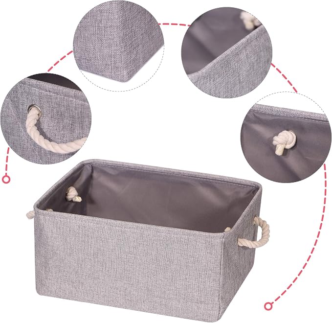 TENABORT 5 Pack Large Storage Basket Bin, Foldable Storage Cube Box Canvas Fabric Collapsible Organizer with Handles for Closet Home Office Clothes Shelf, Grey - Image 3
