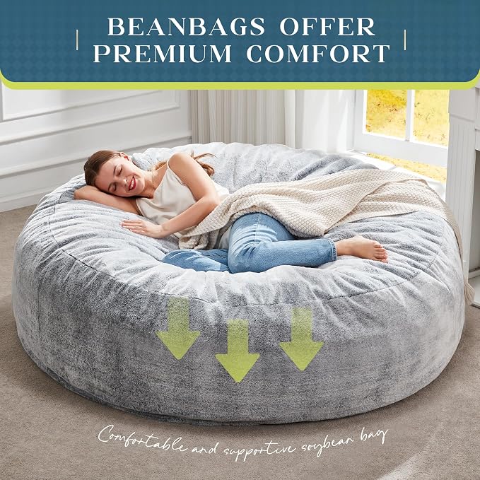 Hobestluk Bean Bag Chair for Adult Giant Beanbag with Filler Grey 6FT | Breathable Material Removable Machine Washable Cover Memory Foam Living Room Bedroom Reading Gaming Oversized Large Big - Image 6