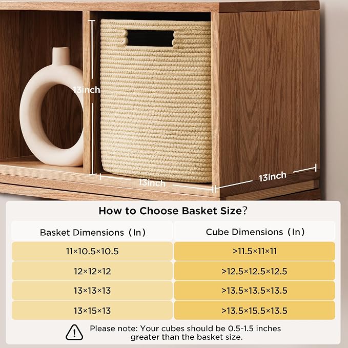 UBBCARE Set of 4 Storage Basket-13 X 13 X 13 In, Cotton Rope Basket for Shelves, Toys, Book, Cube Storage Bins with Handles, Woven Storage Basket for Organizing, Brown - Image 2