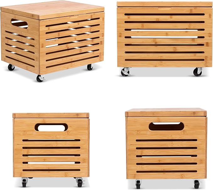 BIRDROCK HOME Bamboo Rolling File Storage Organizer Box with Lid - Decorative File Cabinet on Wheels, Portable File Box on Wheels, Mobile Filing Solution - Natural | Decorative Bamboo Hanging File Box with Lid and Wheels, Small Filing Cabinet Under Des... - Image 8