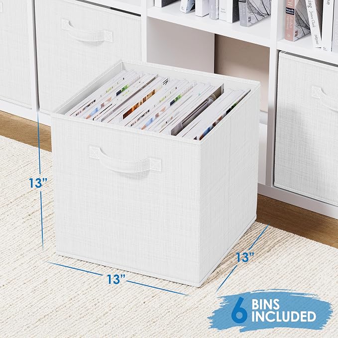 NEATERIZE Fabric Storage Cubes - 6 Pack Heavy Duty White-Grey Bins - 13 Inch Cube Organizer, Use As A Clothes Storage Box, Baskets For Shelves or Cubbies - Image 2