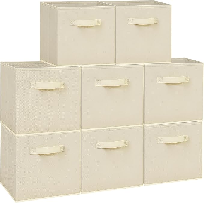 Easi Storage Cubes, 11 Inch Storage Bins, Set of 8, Foldable Fabric Cube Storage Organizer With Handles, Closet Cube Storage Bins, Collapsible Cubby Storage Organizer for Shelves,Offices, Beige by Unknown