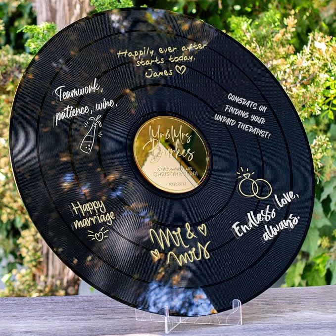 Wedding Vinyl Record Alternative Guestbook | First Dance Special Song Record Guest Book for Wedding Guests | Custom Acrylic Record Wedding GuestBook Alternative - D2 by PersonalizedFavors