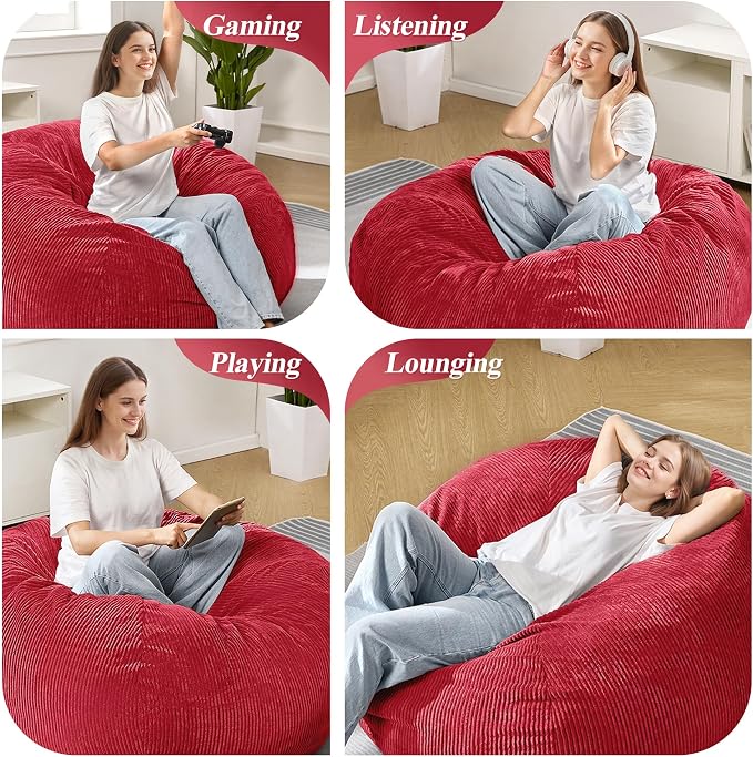 4FT Bean Bag Chair for Adults,Large Teardrop Beanbag with Filler | Beanbag Chair with Memory Foam Filled,Bean Bags with Handy Handle&Machine Washable Cover for Living Room,Bedroom-Red - Image 6