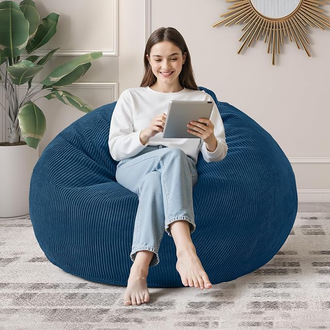 3FT Bean Bag Chair for Adults,3' Big Teardrop Beanbag with Filler | Beanbag Chair with Memory Foam Filled,Bean Bags with Handy Handle&Machine Washable Cover for Living Room,Bedroom-Dark Blue by Cansunna