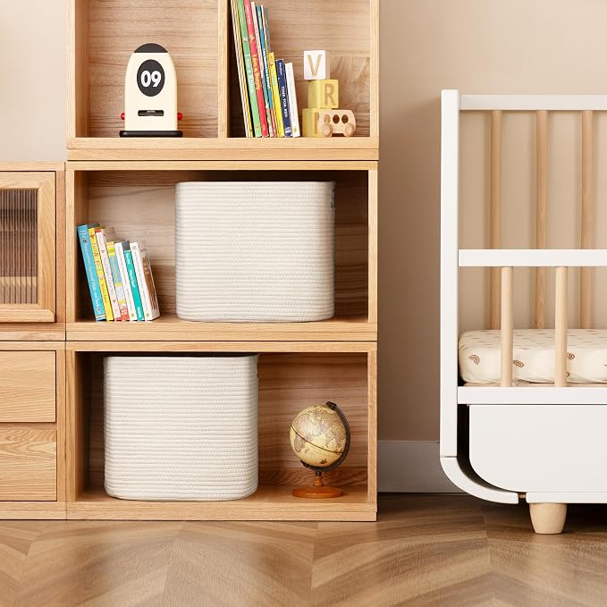 UBBCARE Set of 2 Kallax Storage Cubes-13 ×15 ×13 Inch, Cotton Rope Basket for Shelves, Toys, Book, Cube Storage Bin with Handles, Woven Storage Basket for Organizing, White - Image 3