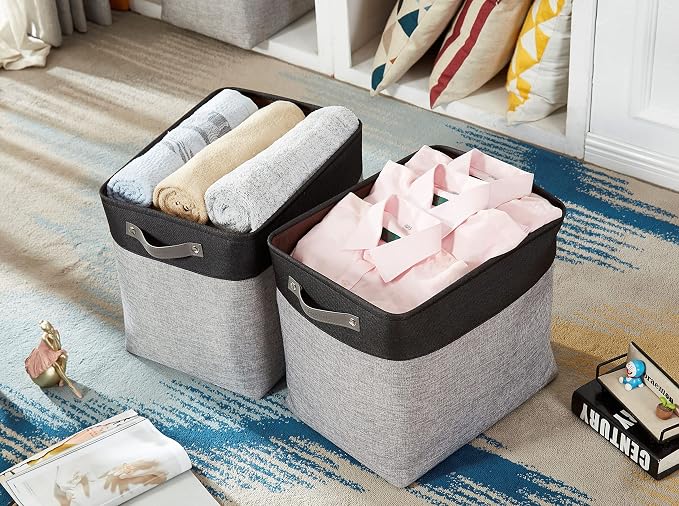 DECOMOMO Extra Large Storage Baskets, 54.5L Fabric Storage Bins 3 Pack | XXXL Storage Baskets for Shelves, Linen Closet Organizers (Grey & Black, 17" x 13" x 15") - Image 2