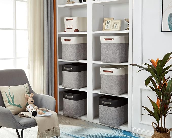 DECOMOMO Extra Large Storage Baskets, 54.5L Fabric Storage Bins 3 Pack | XXXL Storage Baskets for Shelves, Linen Closet Organizers (Grey & Black, 17" x 13" x 15") - Image 8