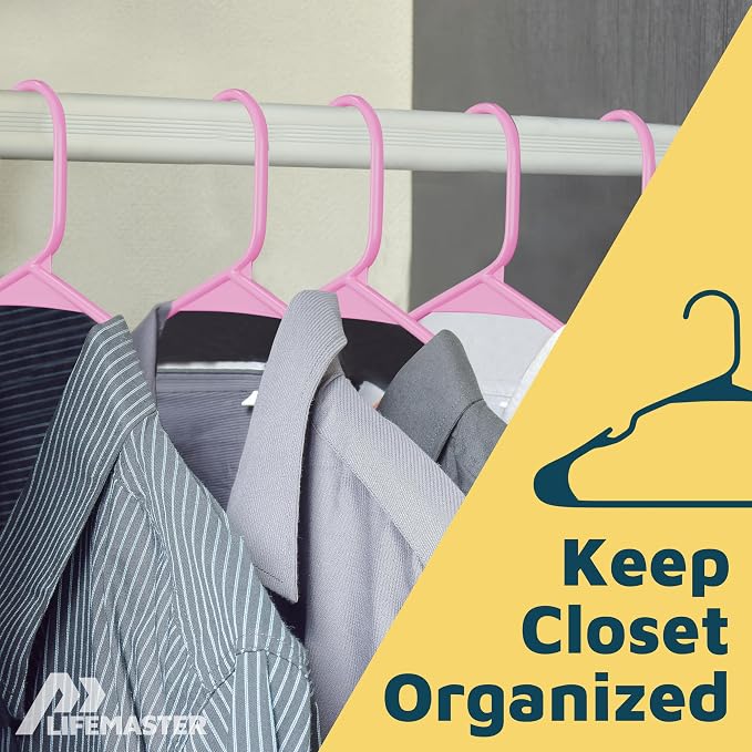 Lifemaster Plastic Clothes Hangers – Heavy Duty Hanger Set, for Organizing Clothes, Dresses, and Coat, Holds Up to 5 lbs, Space-Saving Hangers with Non-Slip Shoulder Grooves, Pack of 5, Pink - Image 5