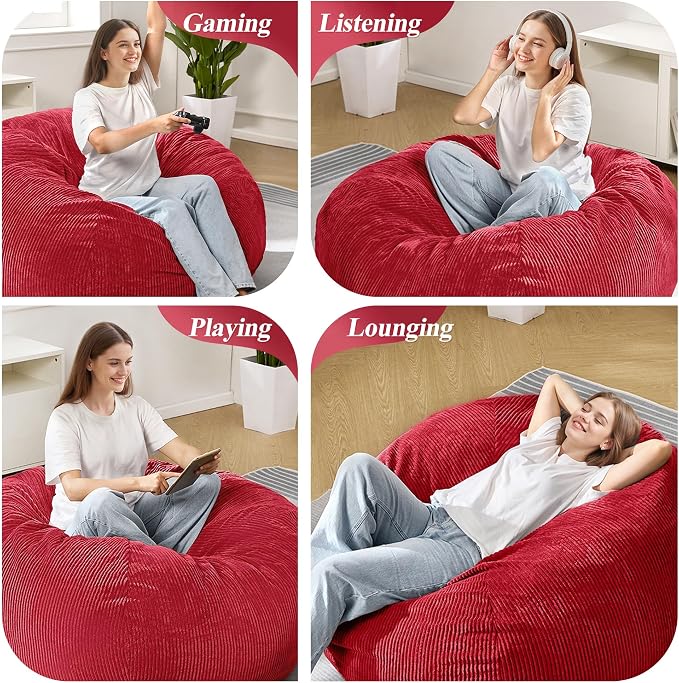 5FT Bean Bag Chair for Adults,Gaint Teardrop Beanbag with Filler | Beanbag Chair with Memory Foam Filled,Bean Bags with Handy Handle&Machine Washable Cover for Living Room,Bedroom-Red - Image 6