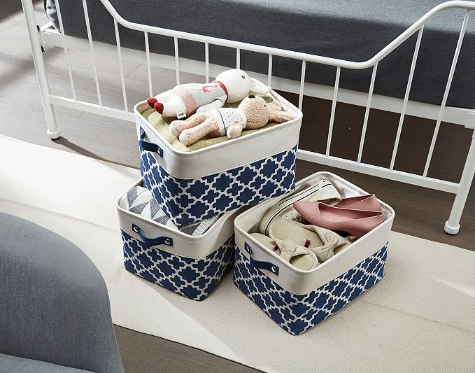 DECOMOMO Storage Bins, Large Fabric Storage Baskets for Shelves 3 Pack | 15 x 11 x 9.5 inches Decorative Linen Closet Organizers with Handles (Blue Patterns) - Image 6