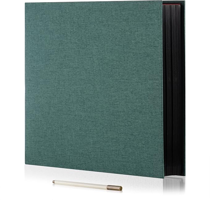 Photo Album Self Adhesive Scrapbook 3x5 4x6 5x7 6x8 Magnetic Album DIY Scrap Book 11x10.6 Inch 40 Black Sticky Pages Linen Cover DIY Photo Album(Dark Green) by HoneyTolly