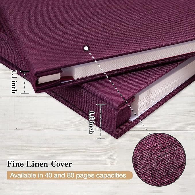 Self Adhesive Photo Album 80 Pages, Linen cover, Purple | Photo Album Self Adhesive 4x6 5x7 8x10 Pictures, Linen Cover DIY Scrapbook Albums for Family, Wedding, Baby, Anniversary - Image 5