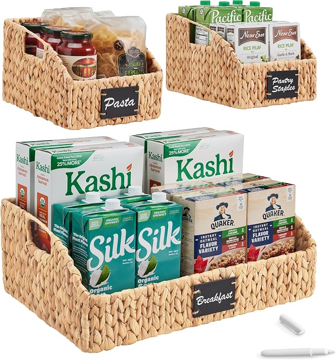 Best Choice Products Water Hyacinth Pantry Storage Baskets, Wicker Baskets w/Built-in Handles, Handwoven Shelf Baskets for Organizing, Pantry Organizers and Storage, 3-Pack - Natural by Unknown