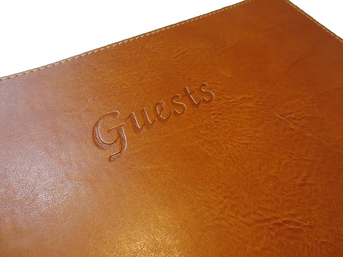 Soft Cover Italian Leather Guest Book with Guests Embossed on Cover - Tan - Image 2