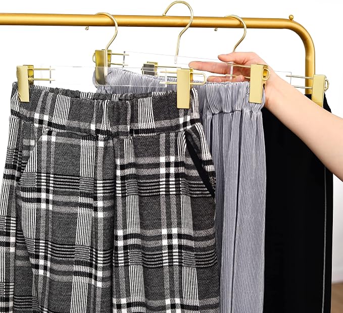 Acrylic Hangers,Clear Hangers with Gold Hooks,Luxurious Skirt Pants Hangers Gold Clips for Clothing Closet Storage 15 pcs - Image 3