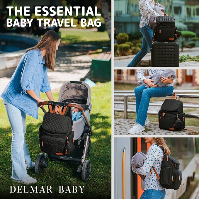 Large Diaper Bag Backpack for Mom & Dad | Unisex Baby Travel Bag | 15 Pockets | Changing Pad | Stroller Straps | Stylish & Washable | Newborn Essentials | Black - Image 9