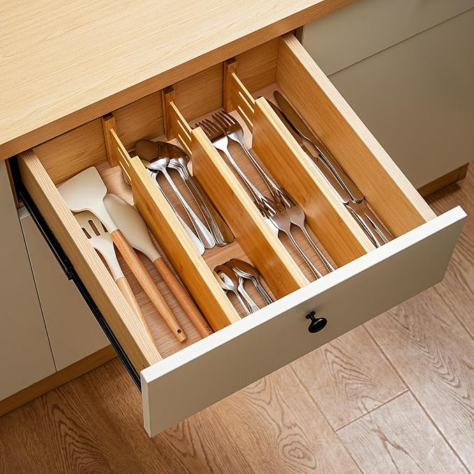 Fabsome Dresser Drawer Organizers 6 Pack, 4.65'' High Adjustable from 12.5-17‘’ Bamboo Drawer Dividers for Clothing Baby Clothes, Wooden Separators for Dresser Nursery Organization with Soft Foam Ends - Image 8