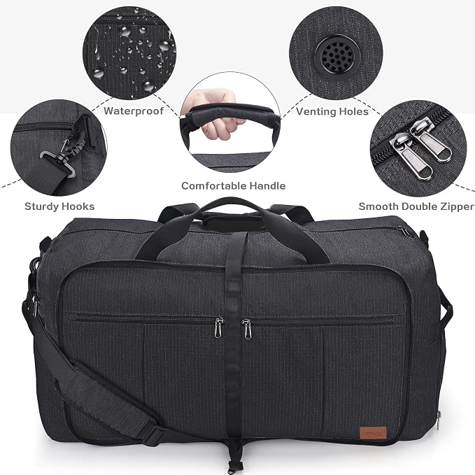 100L EXTRA LARGE Foldable Waterproof Travel Duffle Bag for Men Women | with Shoe Compartment, Black, 32“ Duffel for Weekender Gym Sport, Tear Resistant, Polyester - Image 4