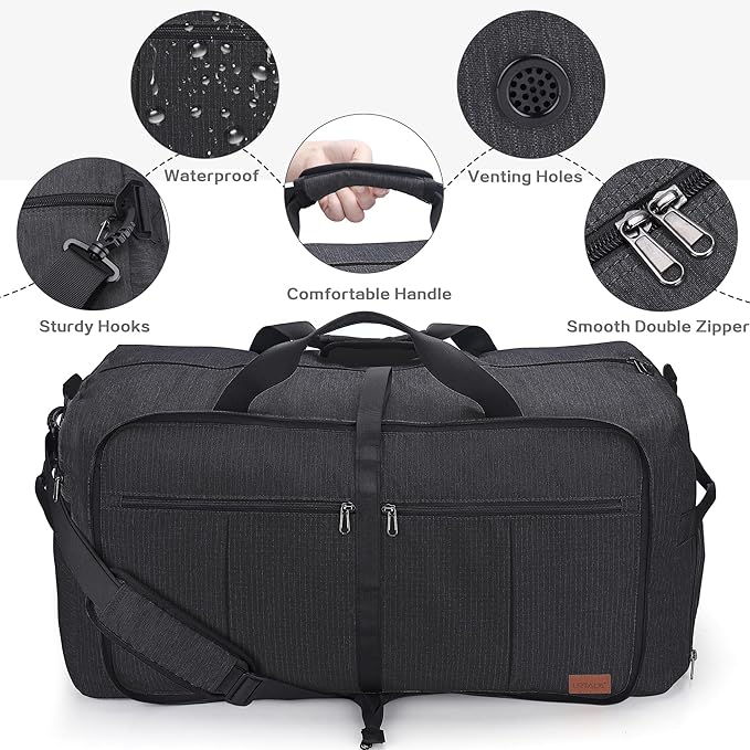 100L EXTRA LARGE Foldable Waterproof Travel Duffle Bag for Men Women | with Shoe Compartment, Black, 32“ Duffel for Weekender Gym Sport, Tear Resistant, Polyester - Image 4
