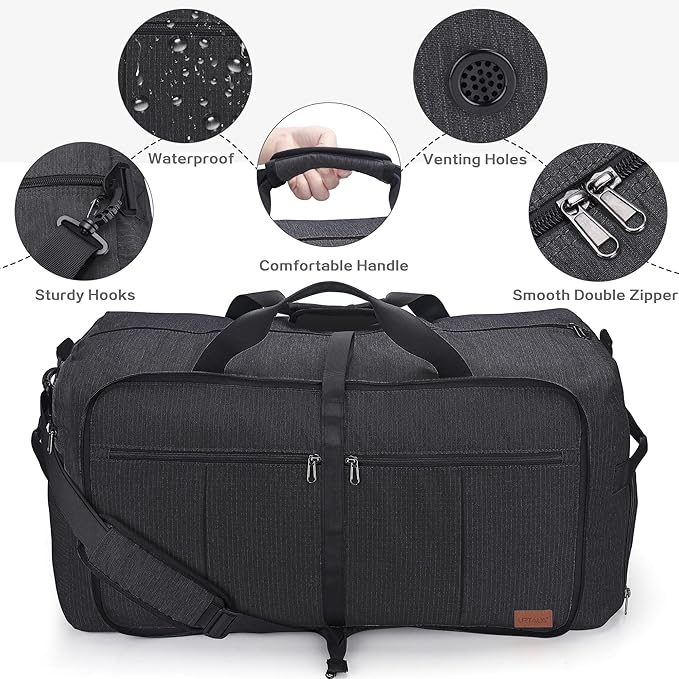 80L EXTRA LARGE Foldable Waterproof Travel Duffle Bag for Men and Women | with Shoe Compartment, 26" Duffel for Weekender Gym Sport, Tear Resistant - Image 4