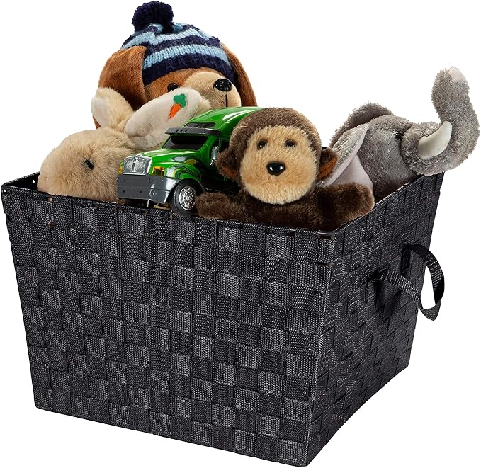 Simplify Large Woven Strap Tote | Decorative Storage Basket | 2 Handles | Organization | Closet | Bedroom | Bathroom | Nursery | Accessories | Toys | Gifts | 2 Pack | Black - Image 8