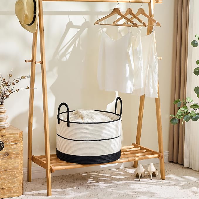 KAKAMAY Large Blanket Basket with Handles, Storage Basket for Living Room | Extra Large Capacity | Natural Cotton Rope | Blanket Storage | Woven Storage Basket | Stuffed Animal Storage | Laundry Basket - Image 5