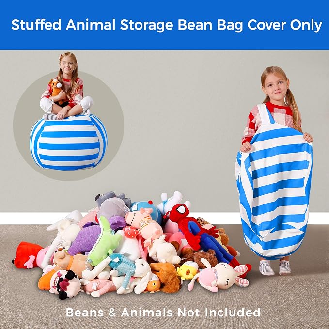 Aubliss Stuffed Animal Bean Bag Storage Chair | (Blue/White Striped, Medium (32'')) - Image 3