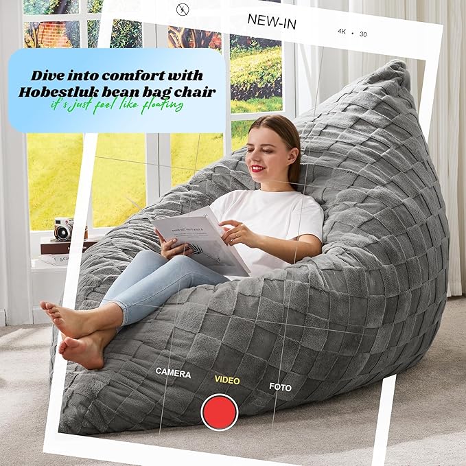 Hobestluk Adult Bean Bag Chair 3 in 1 Convertible Large Bean Bag Sofa | Plaid Grey,Machine Washable,Removable Cover,Easy Convert And Install,Floor Bed,For Livingroom Bedroom - Image 7