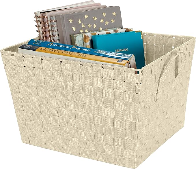 Simplify Large Woven Strap Tote | Decorative Storage Basket | 2 Handles | Organization | Closet | Bedroom | Bathroom | Nursery | Accessories | Toys | Gifts | 2 Pack | Ivory - Image 7