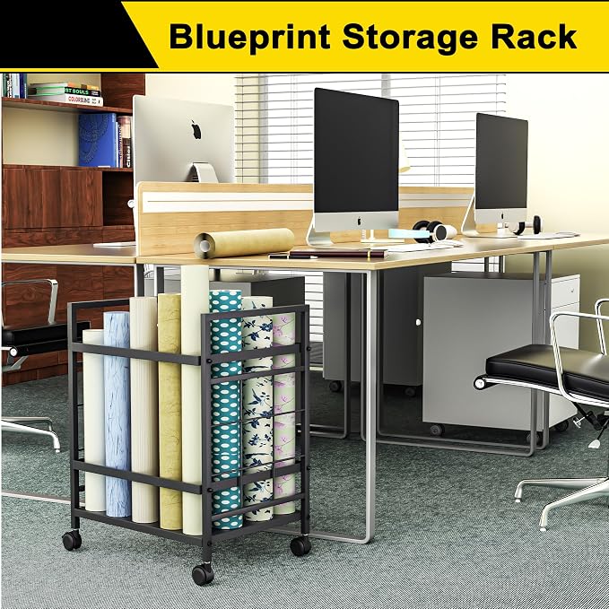 Blueprint Storage Rack, Blueprint Holder with Wheels, Used for Storing Blueprint/Carpet/Map/Poster/Architectural Construction Plan, 20 Slots(3.2" x 3.2"), Silent Wheel for Home, Office, School(Black) - Image 2