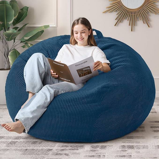 5FT Bean Bag Chair for Adults,Gaint Teardrop Beanbag with Filler | Beanbag Chair with Memory Foam Filled,Bean Bags with Handy Handle&Machine Washable Cover for Living Room,Bedroom-Dark Blue by Cansunna