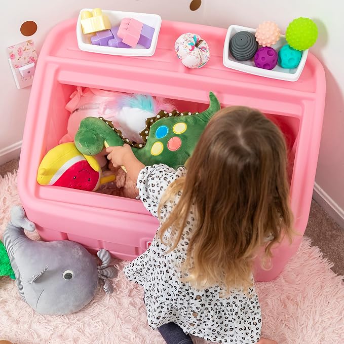 Step2 2-in-1 Toy Box & Art Lid, Kids Toy Storage Bin & Organizer, Easel & Chest in One, Made of Durable Plastic, For Toddlers 2+ Years Old, Pink - Image 4