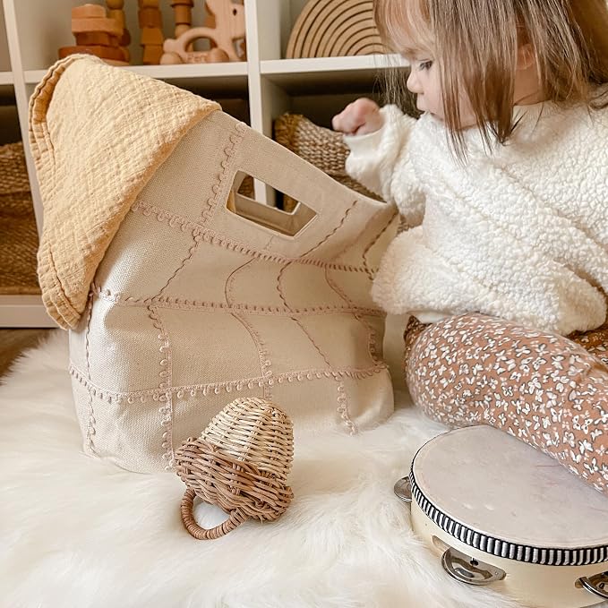 Storage Bins for Kids Nursery Bin Organizer (13"x12") Laundry Basket for Closet, Decorative Floor Storage Basket Canvas Fabric Storage Basket (Mesh - Taupe) by MakemakeOrganics