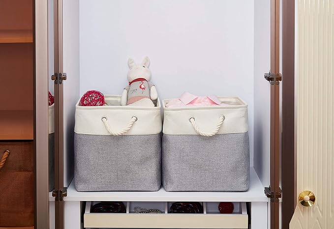 DECOMOMO Cube Storage Bin 13x13 with rope handles, Kallax Storage Cubes | 3 Pack, Fabric Storage Bins for Organizing Clothes, Toys, Books (Grey & White) - Image 7