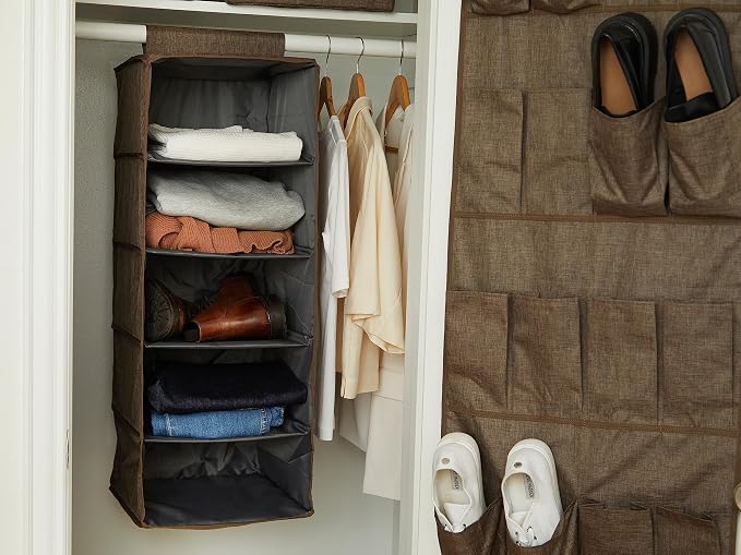 Covermates Hanging Closet Organizer, 13.5"W x 13.5"D x 34"H, Brown Heather | durable polyester construction, label window, 3-year warranty - Image 6
