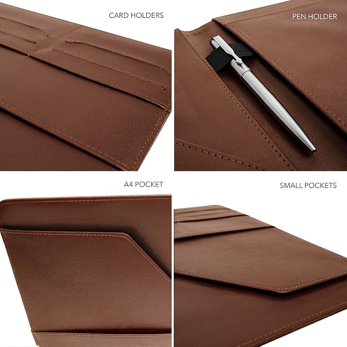 Wundermax Portfolio Binder - 12.8 x 9.8 x 0.6 Inch Vegan Leather Padfolio for Women and Men w/Notepad, Pockets for Tablet, Resume and Documents - Brown - Image 5