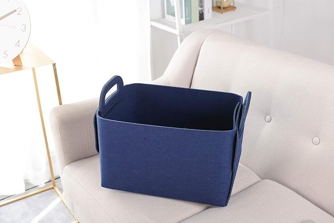 Minoisome Storage Basket Felt Storage Bin Collapsible& Convenient Box Organizer with Carry Handles for Office Bedroom Closet Babies Nursery Toys Laundry (Navy Blue, 15.7inch（L）×11inch（W）×10inch（H）) - Image 3